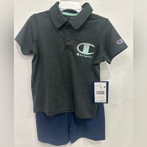 Champion Kids Polo Shirt - Dark Gray with Blue Logo